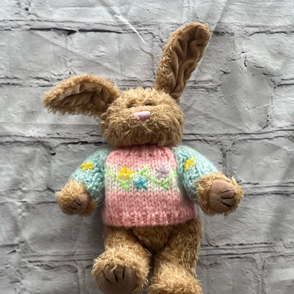 Plush Bunny with Pink and Blue Sweater